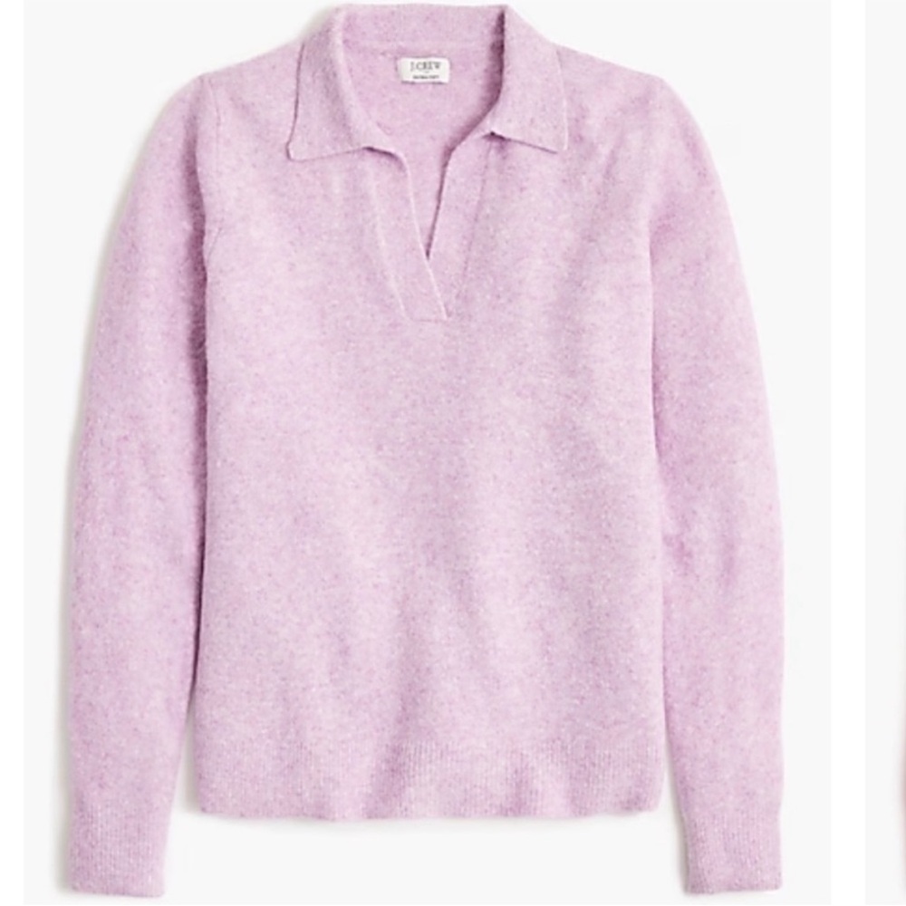J Crew Factory Knit Polo Sweater Extra Soft Yarn in Heather Lilac Purple, Size S